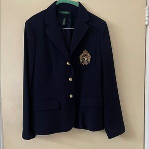 Ralph Lauren Navy Blazer with Embroidered Crest and Gold Buttons